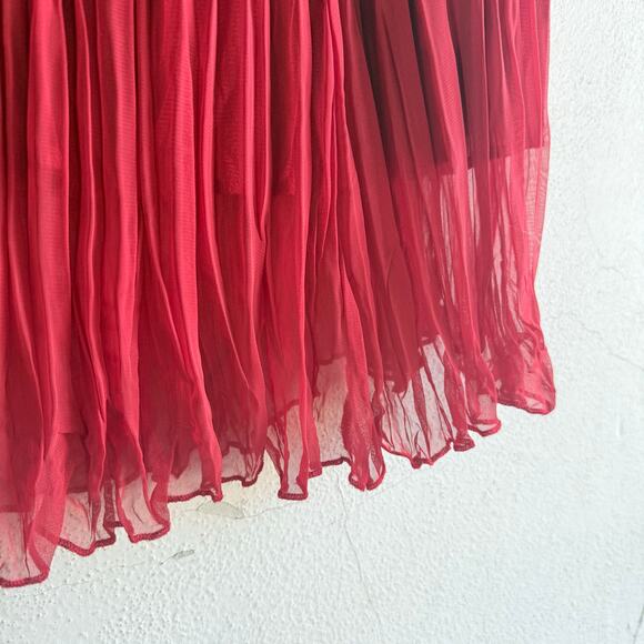 Vtg Maxi Skirt Pleated Chiffon Crinkle Red Elastic Waist Lettuce Hem Womens M - Picture 3 of 7